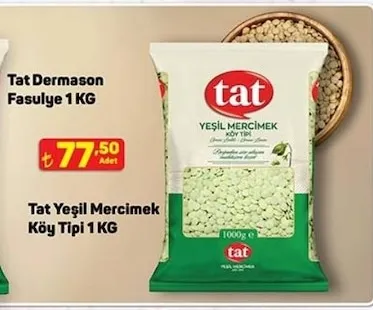 Tat Yeşil Mercimek Köy Tipi 1 Kg