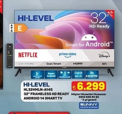 Hi-Level Hl32Hmln-A14S 32" Frameless Hd Ready Android 14 Smart Tv