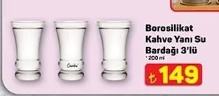 Borosilikat Kahve Yanı Su Bardağı 3'Lü