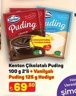 Kenton Çikolatalı Puding 100 G 2'Li + Vanilyalı Puding 125 G Hediye