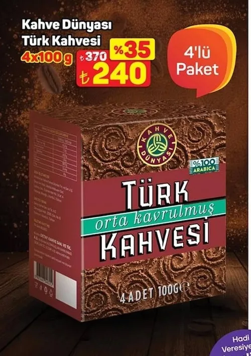 Kahve Dünyası Türk Kahvesi 4X100G