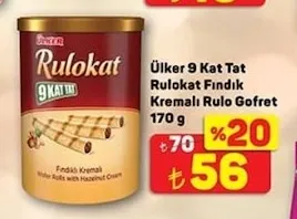 Ülker 9 Kat Tat Rulokat Fındık Kremalı Rulo Gofret 170 G