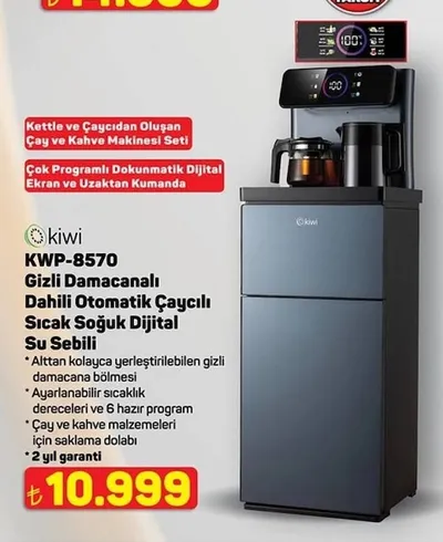 Kiwi Kwp-8570 Gizli Damacanalı Dahili Otomatik Çaycılı Sıcak Soğuk Dijital Su Sebili