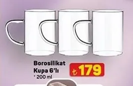 Borosilikat Kupa 6'Lı 200 Ml