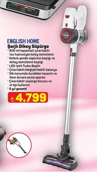 English Home Şarjlı Dikey Süpürge