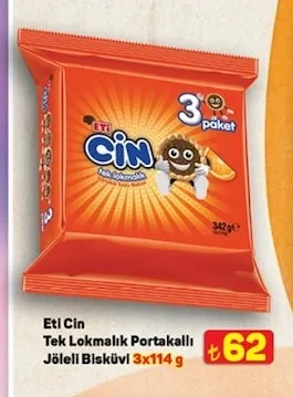 Eti Cin Tek Lokmalık Portakallı Jöleli Bisküvi 3X114 G