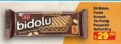 Eti Bidolu Fındık Kremalı Yer Fıstığı Parçacıklı Gofret 81 G