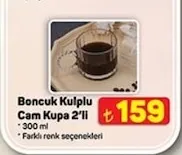 Boncuk Kulplu Cam Kupa 2'Li