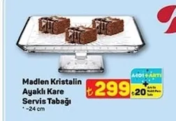 Madlen Kristalin Ayaklı Kare Servis Tabağı 24 Cm