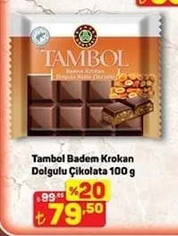 Tambol Badem Krokan Dolgulu Çikolata 100 G