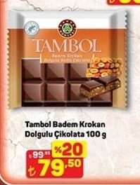 Tambol Badem Krokan Dolgulu Çikolata 100 G