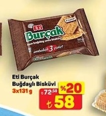 Eti Burçak Buğdaylı Bisküvi 3X131 G