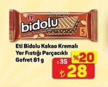 Eti Bidolu Kakao Kremalı Yer Fıstığı Parçacıklı Gofret 81 G