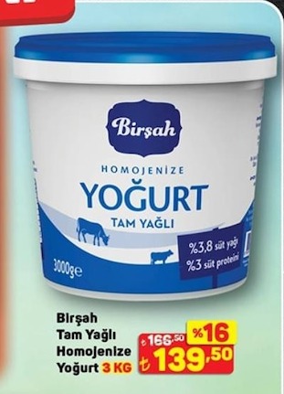 Birşah Tam Yağlı Homojenize Yoğurt 3 Kg