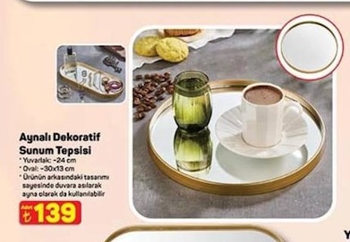 Aynalı Dekoratif Sunum Tepsisi
