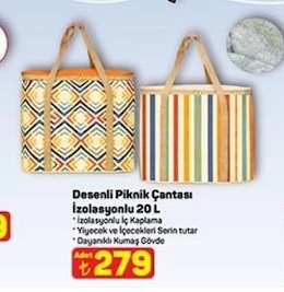 Desenli Piknik Çantası İzolasyonlu 20 L