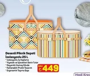 Desenli Piknik Sepeti 25 L