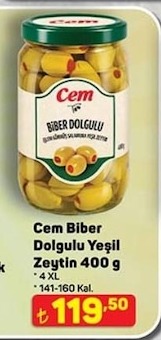 Cem Biber Dolgulu Yeşil Zeytin 400 G