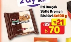 Eti Burçak Sütlü Kremalı Bisküvi 4X100 G