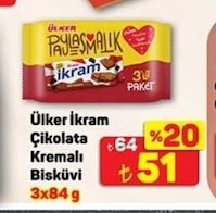 Ülker İkram Çikolata Kremalı Bisküvi 3X84 G
