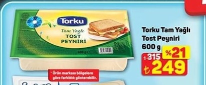Torku Tam Yağlı Tost Peyniri 600 G