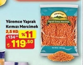 Yöremce Yaprak Kırmızı Mercimek 2,5 Kg