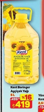 Kent Boringer Ayçiçek Yağı 5 L