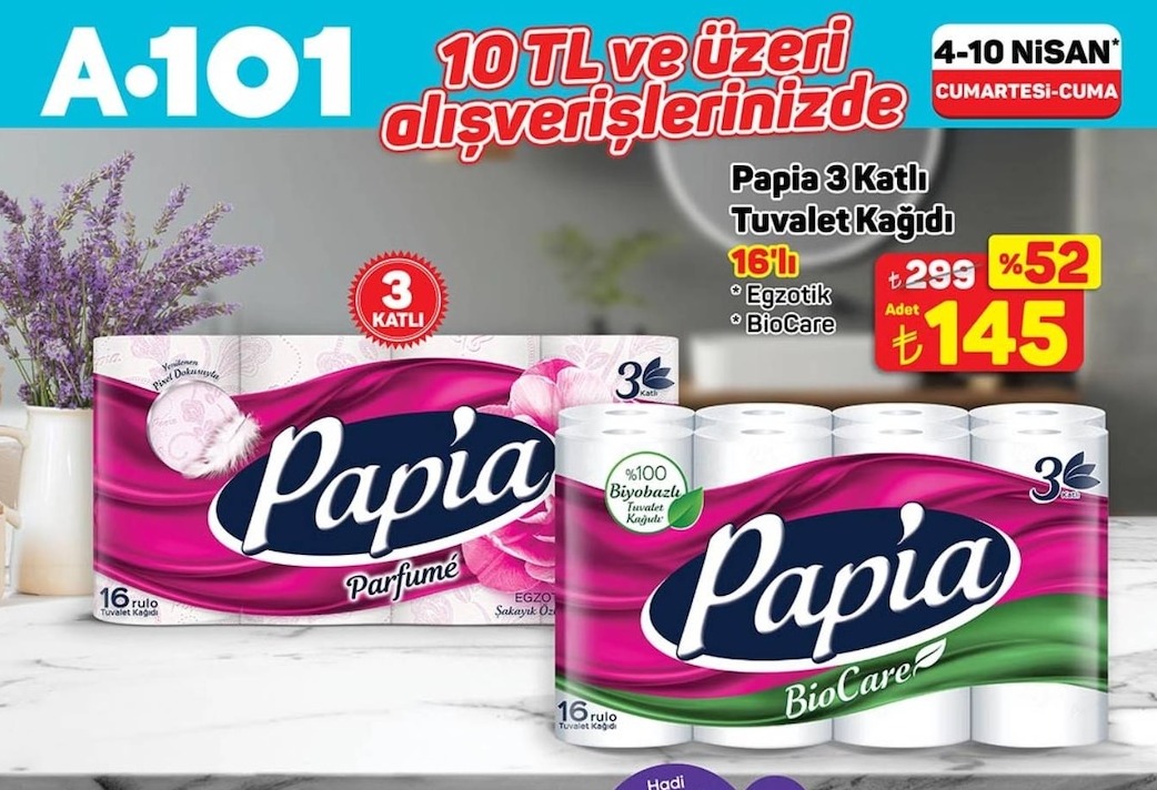 Papia 3 Katlı Tuvalet Kağıdı 16'Lı