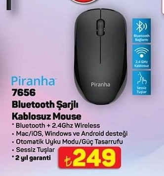 Piranha 7656 Bluetooth Şarjlı Kablosuz Mouse