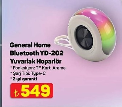 General Home Bluetooth Yd-202 Yuvarlak Hoparlör