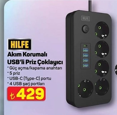 Hilfe Akım Korumalı Usb'Li Priz Çoklayıcı