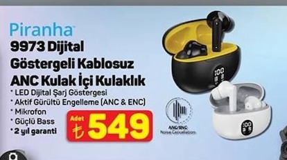 Piranha 9973 Dijital Göstergeli Kablosuz Anc Kulak İçi Kulaklık