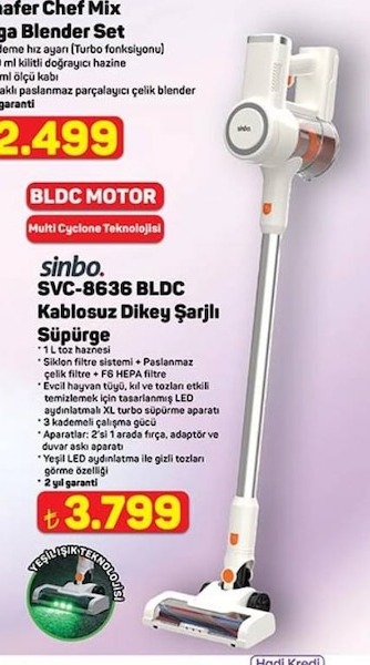Sinbo Svc-8636 Bldc Kablosuz Dikey Şarjlı Süpürge