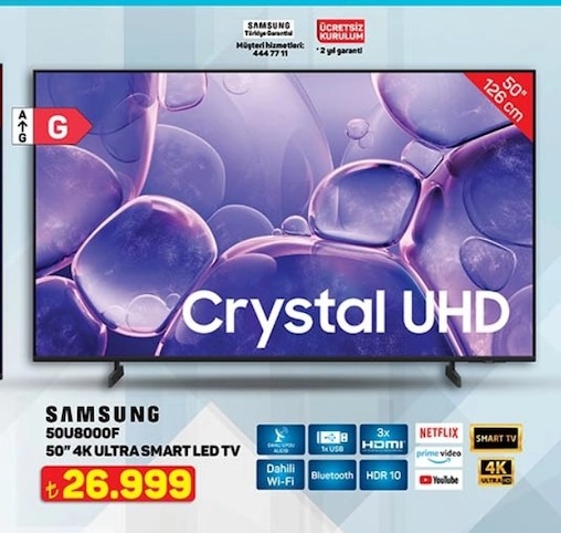 Samsung 50U8000F 50" 4K Ultra Smart Led Tv