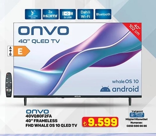 Onvo 40Vq80F2Fa 40" Frameless Fhd Whale Os 10 Qled Tv