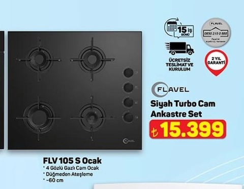 Flavel Siyah Turbo Cam Ankastre Set