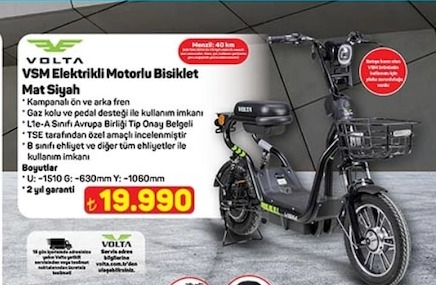 Volta Vsm Elektrikli Motorlu Bisiklet Mat Siyah
