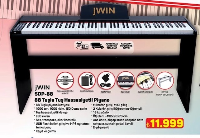 Jwin Sdp-88 88 Tuşlu Tuş Hassasiyetli Piyano