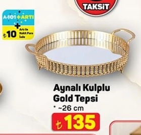 Aynalı Kulplu Gold Tepsi 26 Cm
