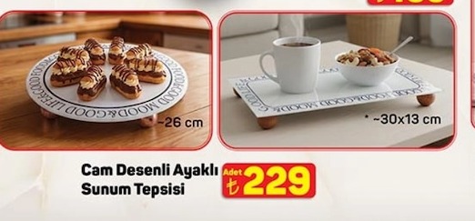 Cam Desenli Ayaklı Sunum Tepsisi