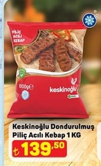 Keskinoğlu Dondurulmuş Piliç Acılı Kebap 1 Kg
