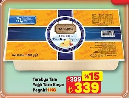 Tarabya Tam Yağlı Taze Kaşar Peyniri 1 Kg