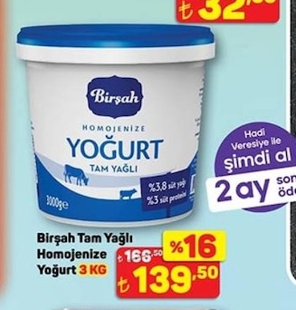 Birşah Tam Yağlı Homojenize Yoğurt 3 Kg