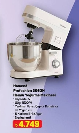 Homend Profashion 3063H Hamur Yoğurma Makinesi