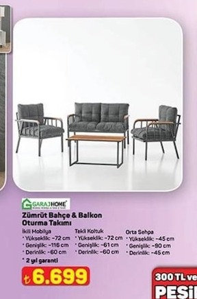 Garajhome Zümrüt Bahçe & Balkon Oturma Takımı