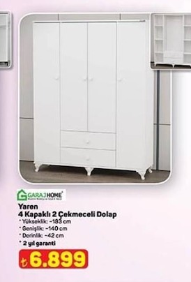 Yaren 4 Kapaklı 2 Çekmeceli Dolap