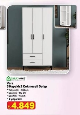 Vera 3 Kapaklı 2 Çekmeceli Dolap