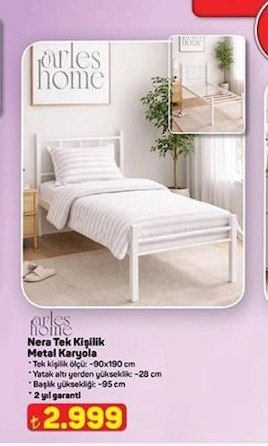 Arles Home Nera Tek Kişilik Metal Karyola