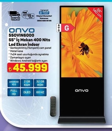 Onvo 55Ovin6000 55' Iç Mekan 400 Nits Led Ekran Indoor