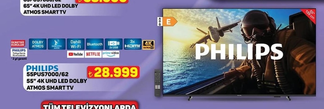 Philips 55Pus7000/62 55' 4K Uhd Led Dolby Atmos Smart Tv